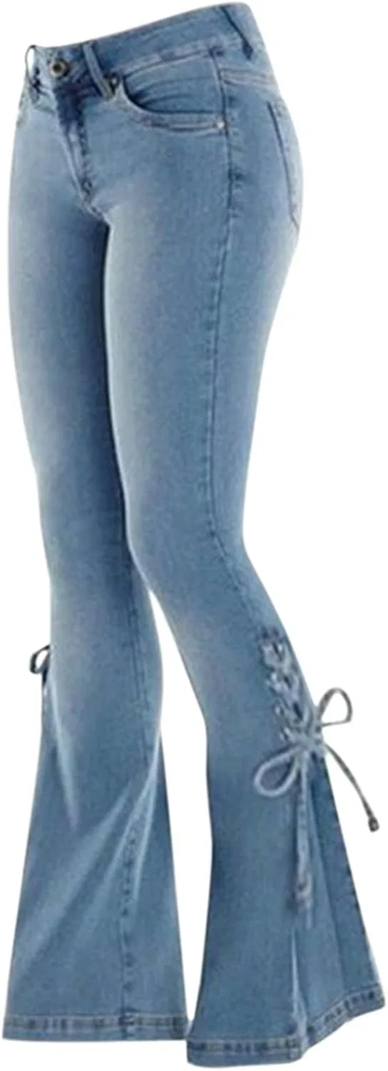 Джинсы клеш Stretch Lace-Up Pants, голубой