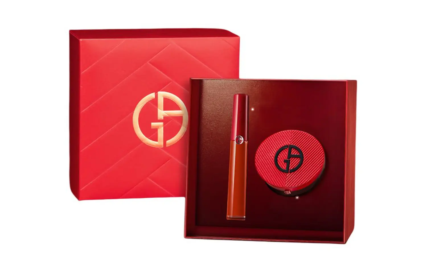 

GIORGIO ARMANI AMANI новогодний лимитированный плиссированный красный воздушный кушон Legend Red тюбик жидкая помада набор макияжа Natural 6,5 мл+15 г