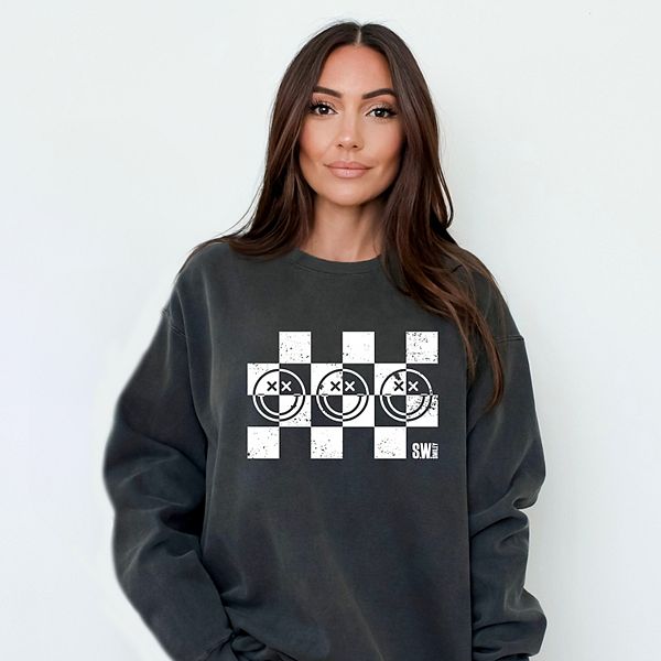 

SWSmiley checkered x face - женский свитшот с принтом и эффектом garment dyed Simply Sage Market, Pepper