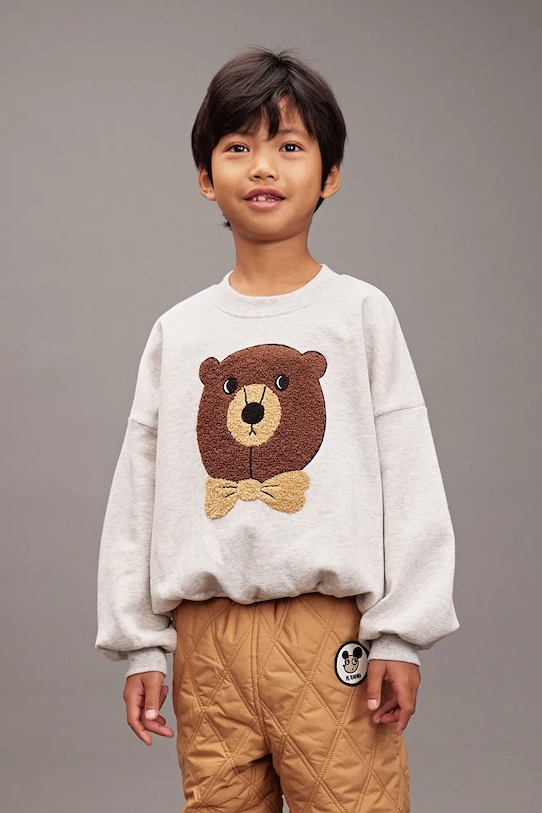 

Детская хлопковая толстовка «Медведь» Mini Rodini, серый