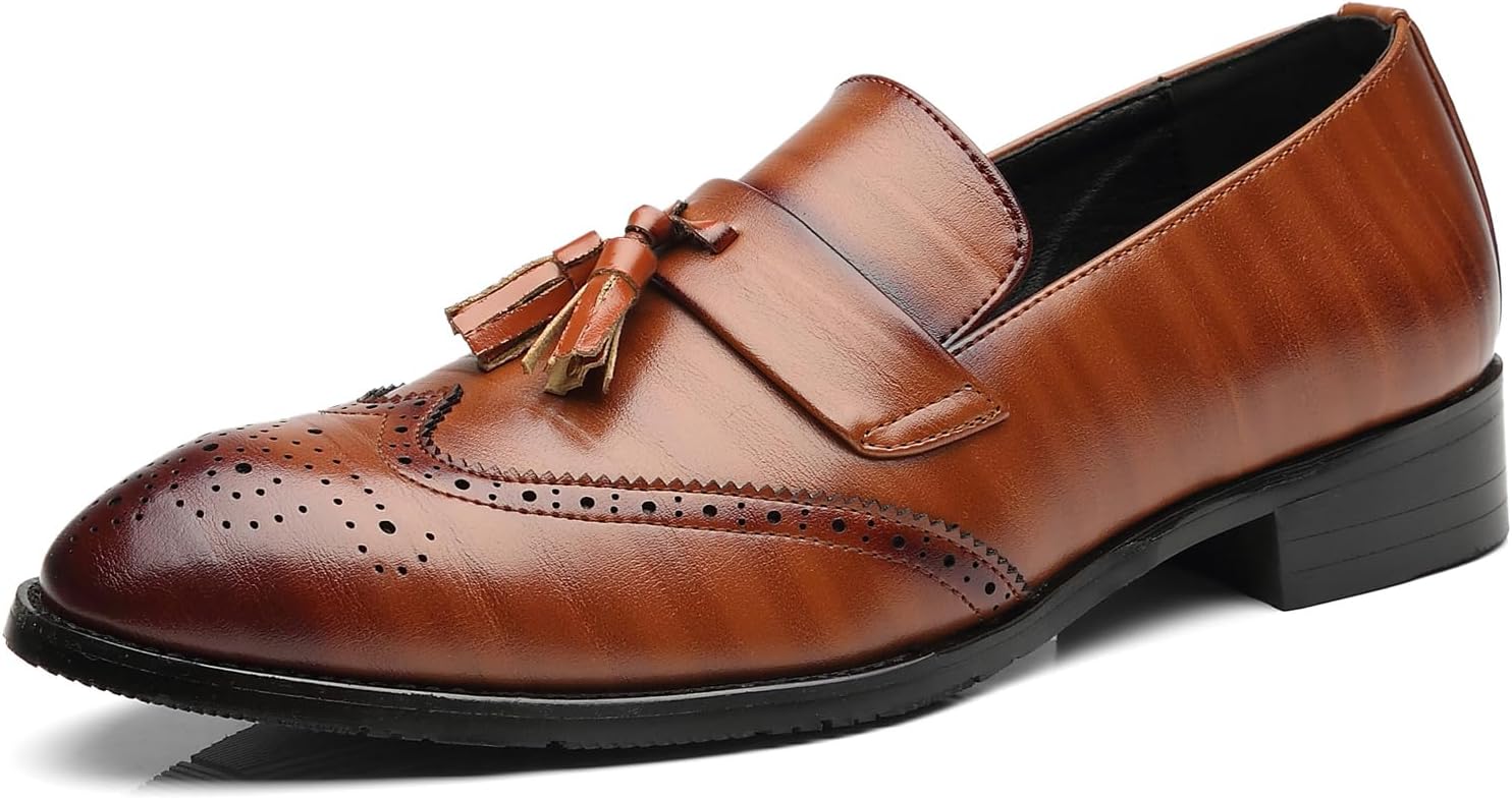 

Мужские кожаные лоферы с кисточками и заостренным носком Psieicwm, коричневый