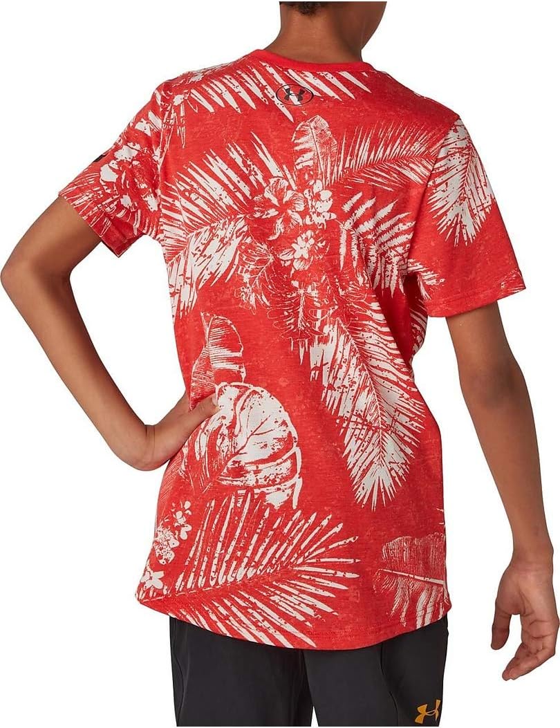 Under Armour Boys' Project Rock Aloha Warrior Mana футболка с коротким рукавом, Versa Red/Black - 608 — фото 2