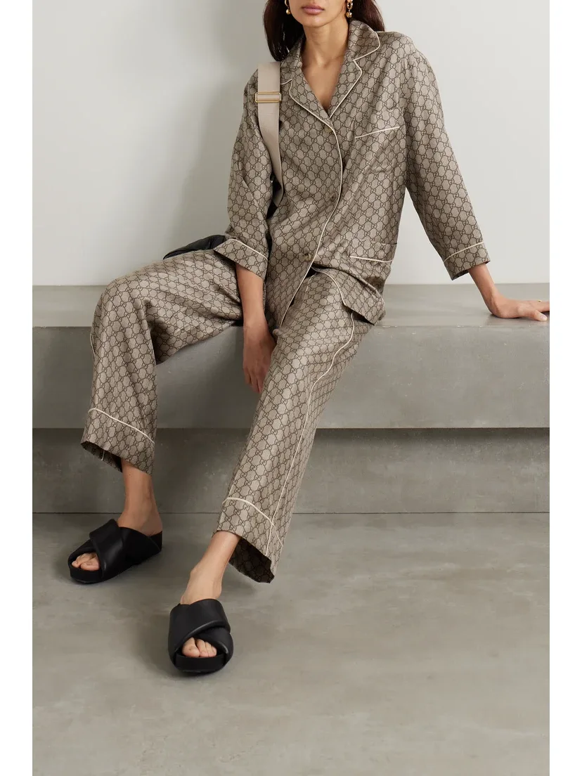 Рубашка GUCCI из жаккарда на шелковом сатине, свободный крой, хаки — фото 2
