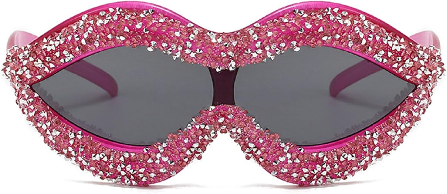 

Солнцезащитные очки со стразами для женщин, забавные солнцезащитные очки в форме губ для фестивалей и вечеринок, большие солнцезащитные очки с бриллиантовой оправой mincl, Red