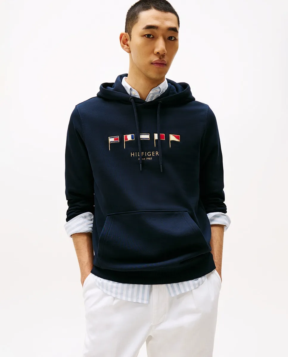 

Мужская толстовка с капюшоном и вышивкой Tommy Hilfiger, тёмно-синий