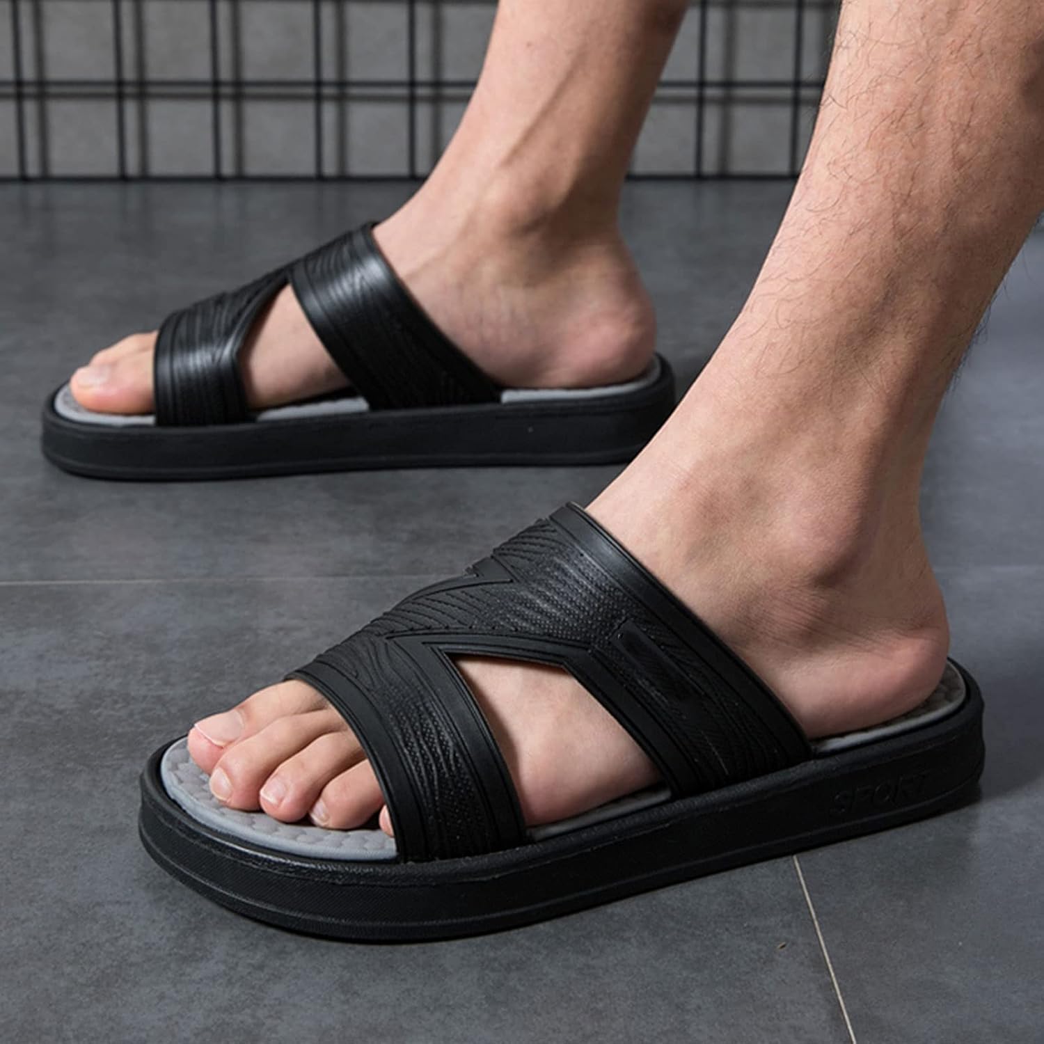 

Мужские сандалии - массажные тапочки для мужчин, массажная подошва с противоскользящим эффектом, удобные легкие летние кожаные тапочки для использования дома и на улице (Цвет: B, Размер: EUR 47) Tucy, EUR 47 D