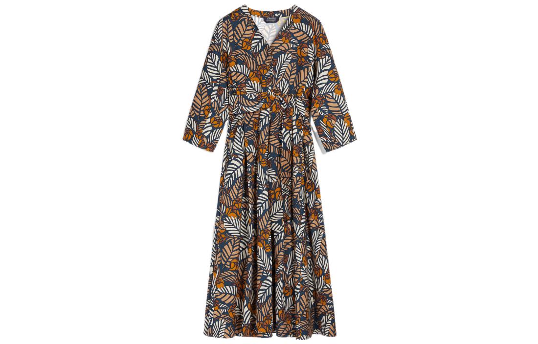 

MaxMara Женское платье с длинными рукавами, синее, V-образный вырез, средней длины