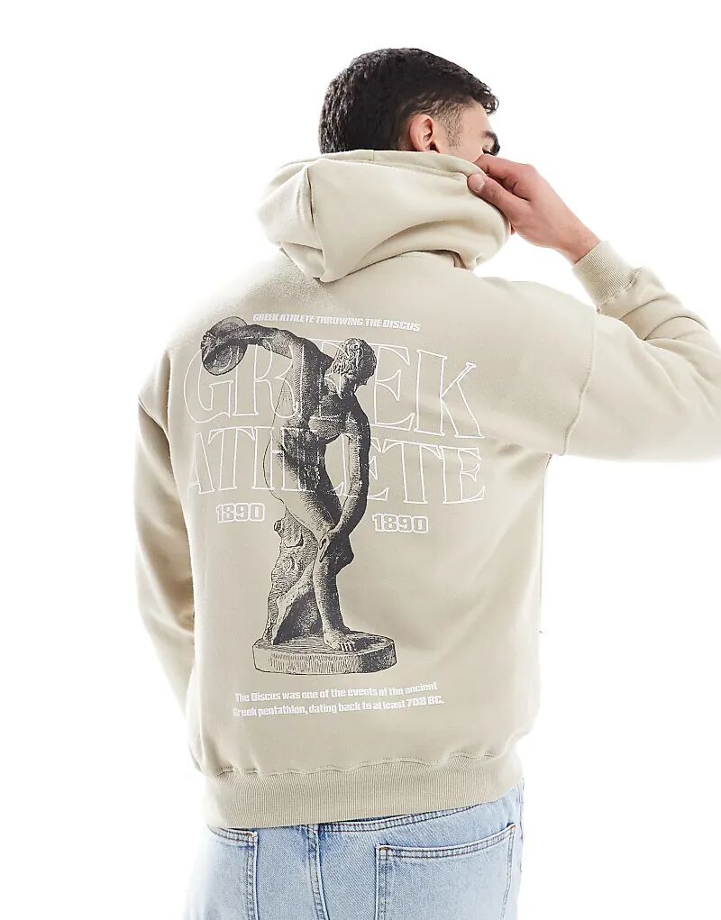 

Толстовка с капюшоном с графическим принтом спереди в камне Pull&Bear