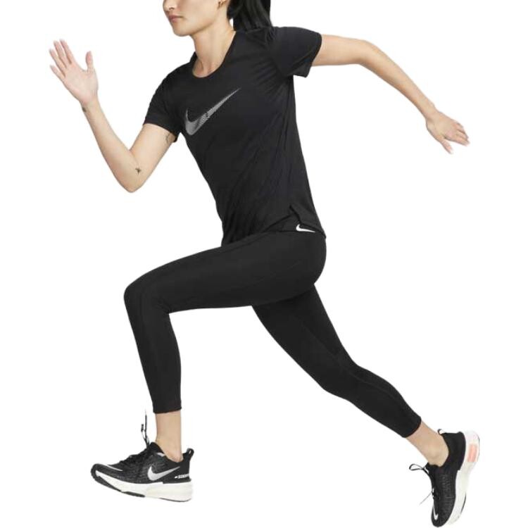 Женская беговая майка Dri-FIT Swoosh с коротким рукавом, черная Nike — фото 2