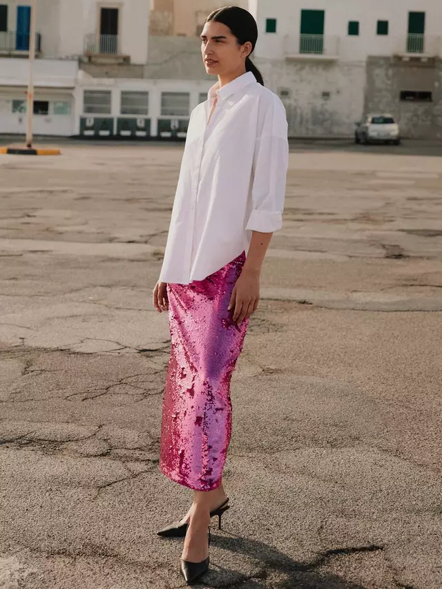 

Юбка SELECTED FEMME Omina Sequin Midi, цвет phlox pink