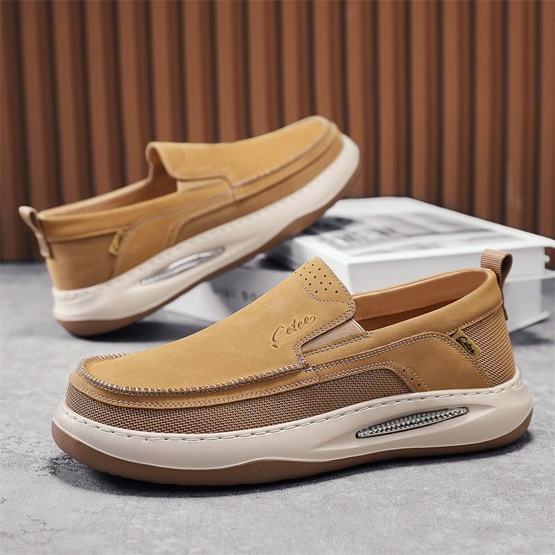 Мужские повседневные кроссовки Lazy Shoes- толстая подошва, прочные, амортизирующая стелька, противоскользящая и износостойкая. Цельная конструкция, легко надевать и снимать Fmshi, хаки — фото 2