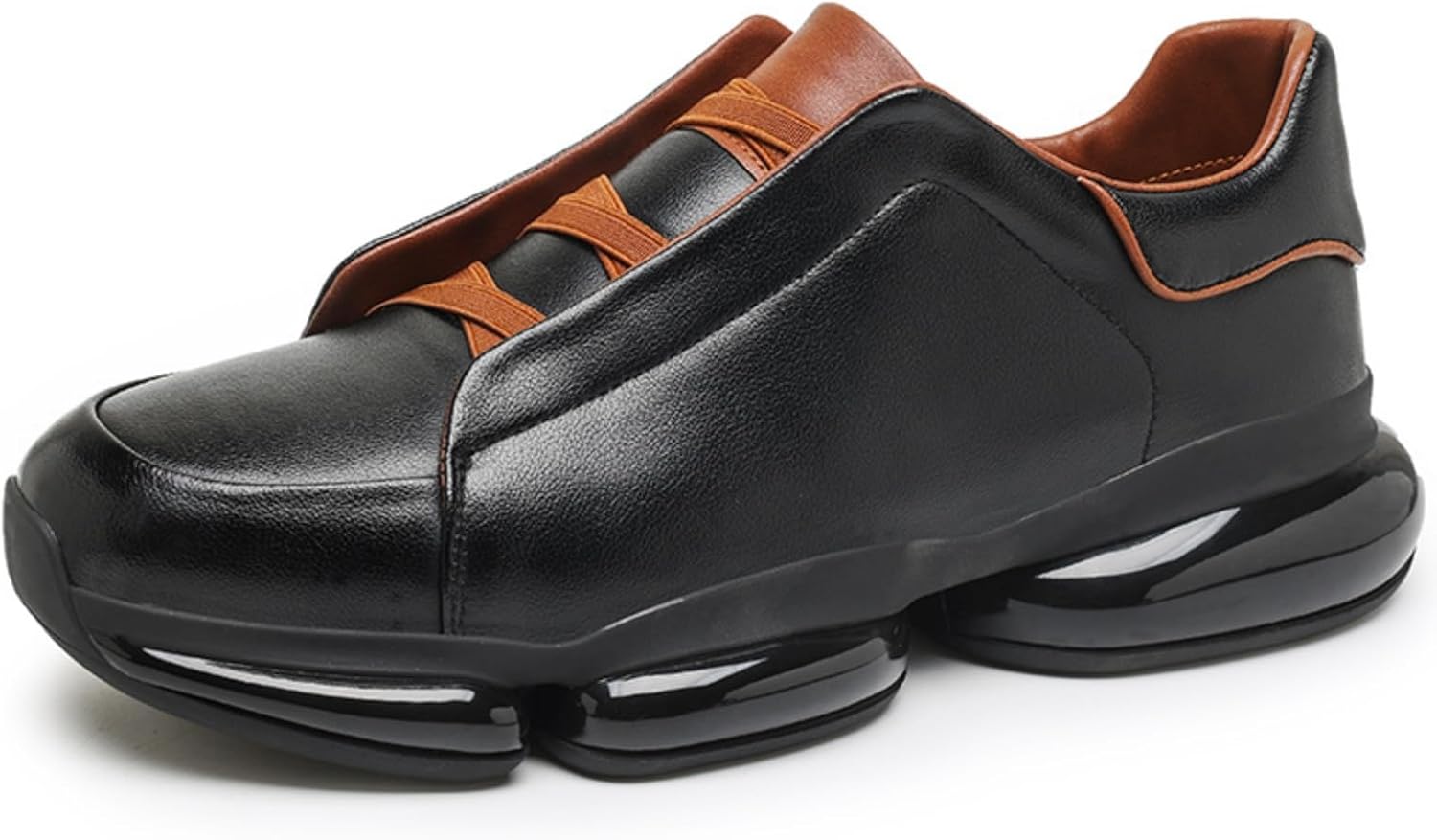 

Мужские слипоны из кожи - черные без шнурков с коричневой подкладкой, массивной подошвой, повседневные кроссовки для ежедневной ходьбы, модные и удобные обувь с толстой подошвой Kelibasi