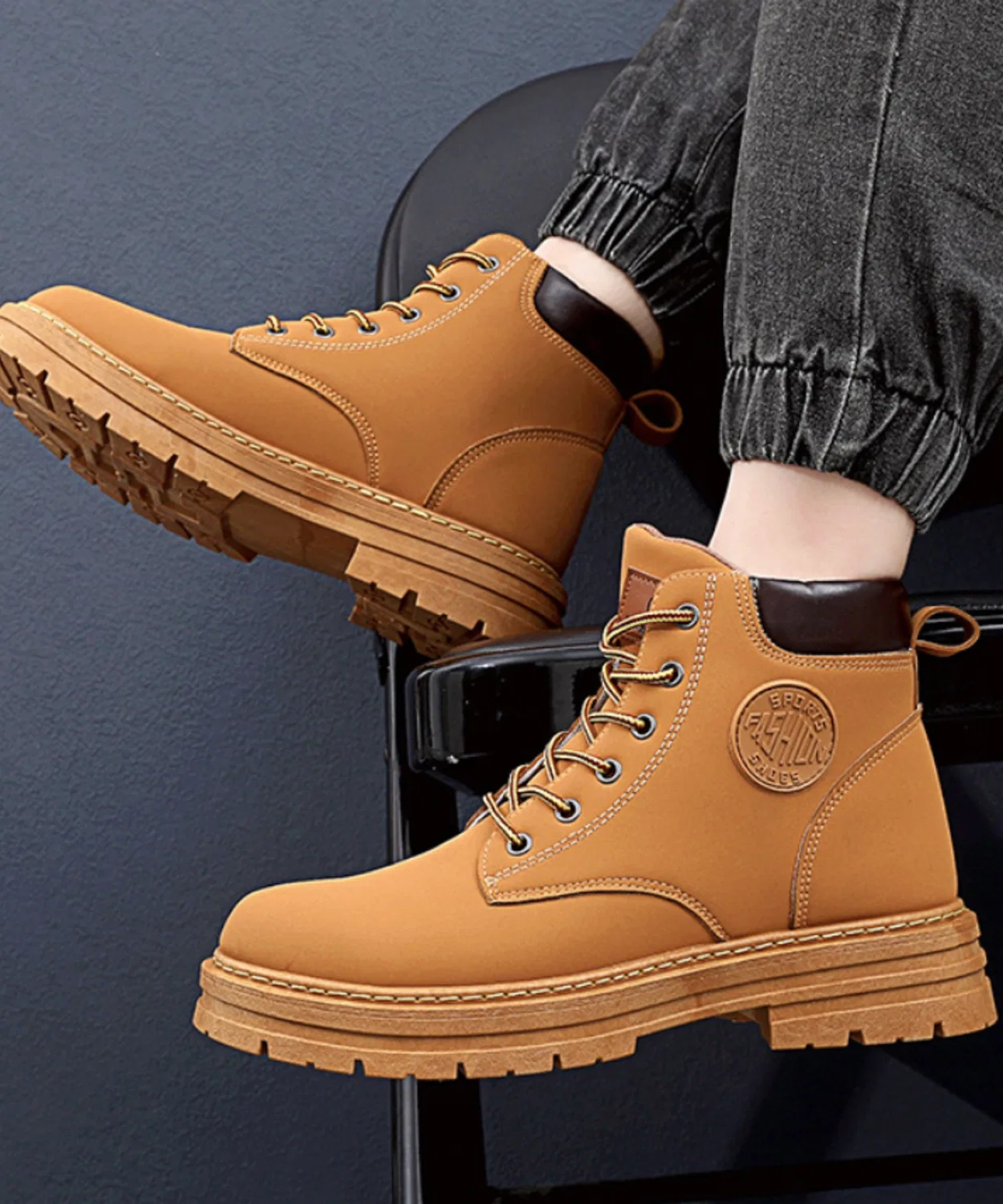 Ботинки рабочие танк-подошва на шнуровке WESTBOY COLLECTION WO26S5SH16 жёлтые