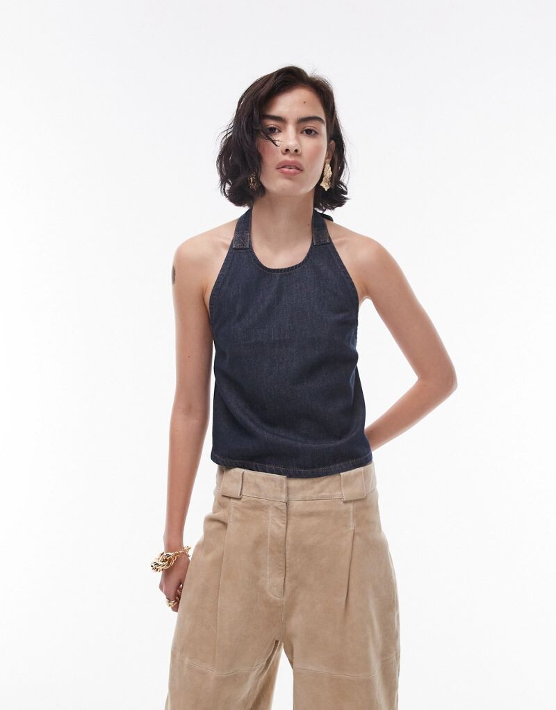 

Джинсовый топ Topshop Indigo с воротником-бретелькой и пряжкой