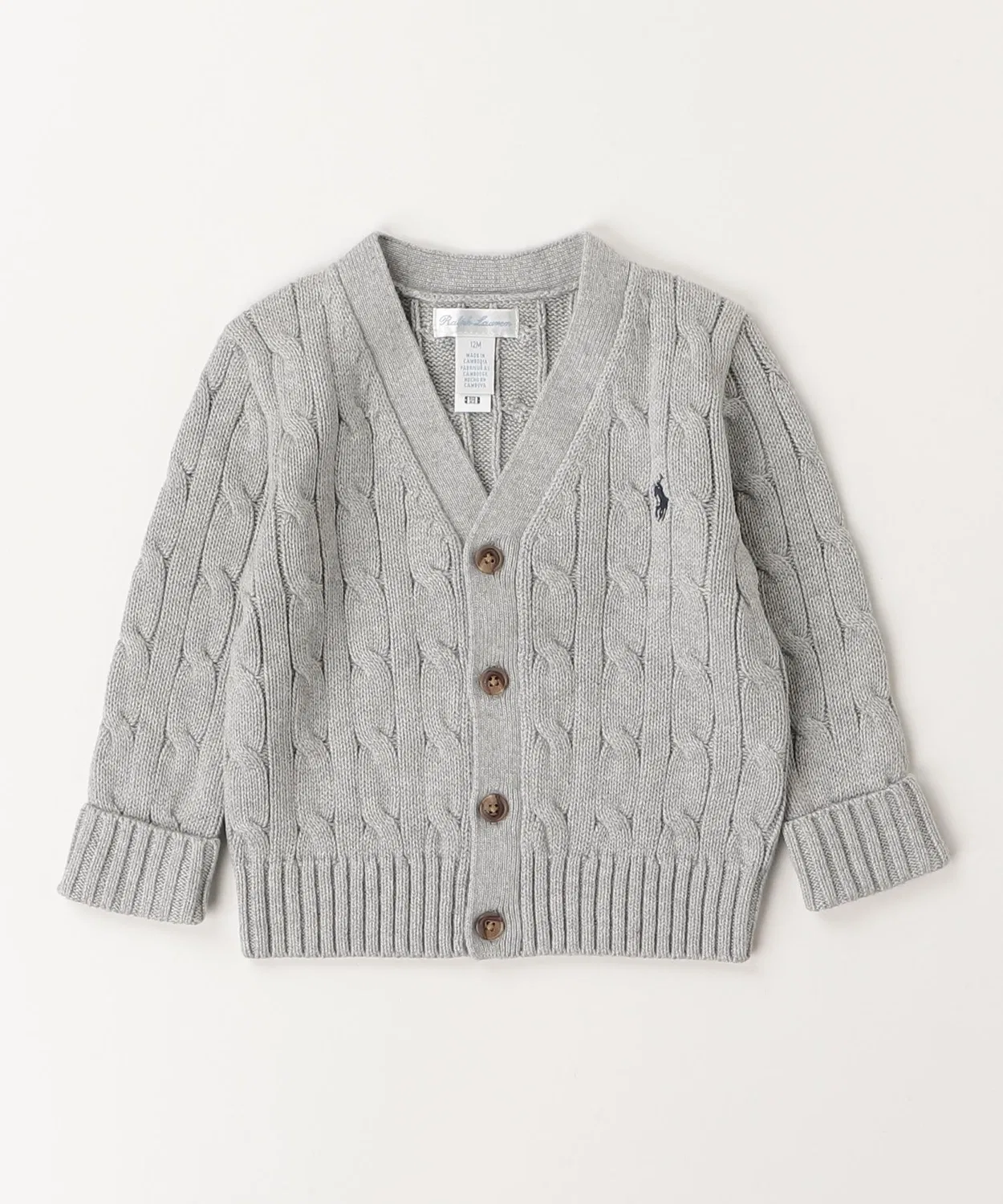 Кардиган с V-образным вырезом, косая вязка, хлопок, Ralph Lauren, серый — фото 4