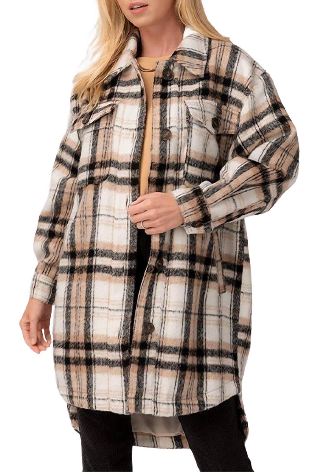 

Длинная клетчатая рубашка-пиджак в черной многоцветной расцветке Urban Daizy