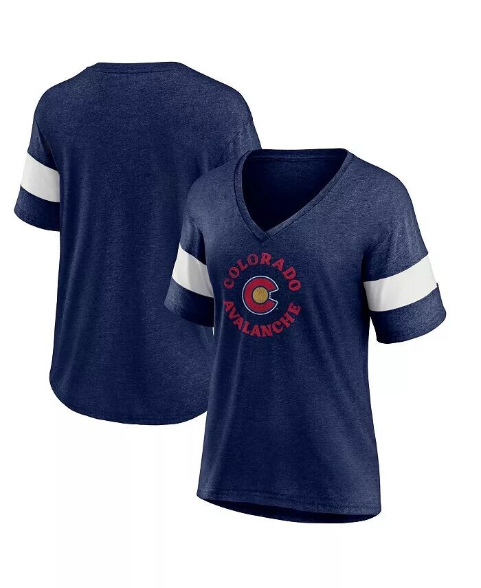 

Женская футболка Heather Navy Colorado Avalanche Special Edition 2.0 Ring The Alarm Tri-Blend с v-образным вырезом Fanatics