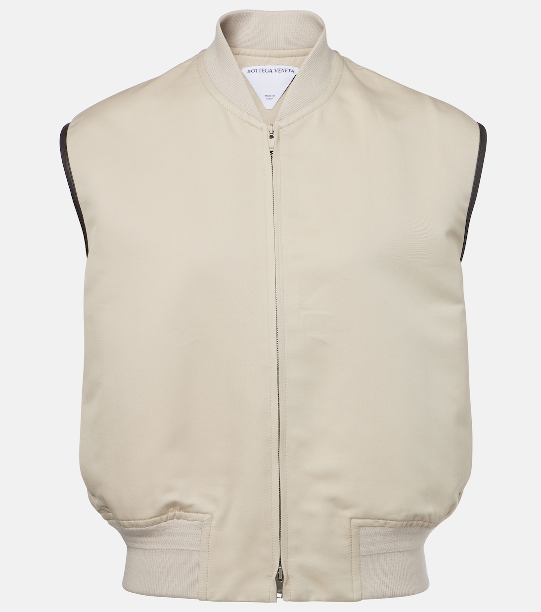 

Жилет из хлопка и шелка с кожаной отделкой Bottega Veneta, Grey Putty