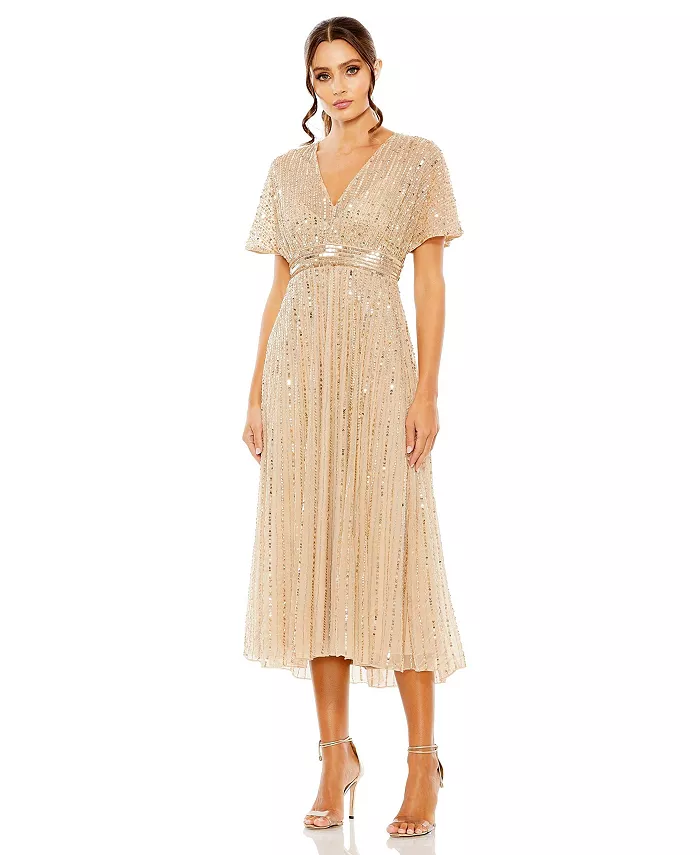 

Женское платье с коротким рукавом, силуэт А-силуэт, с декоративными элементами Mac Duggal, коричневый/бежевый