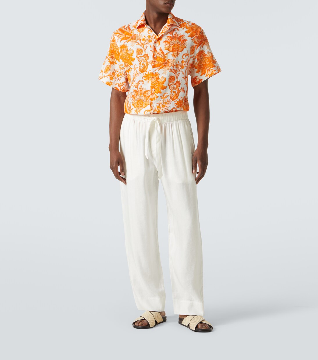 Льняная рубашка в стиле боулинг с узором пейсли Etro, Orange Exclusive — фото 2
