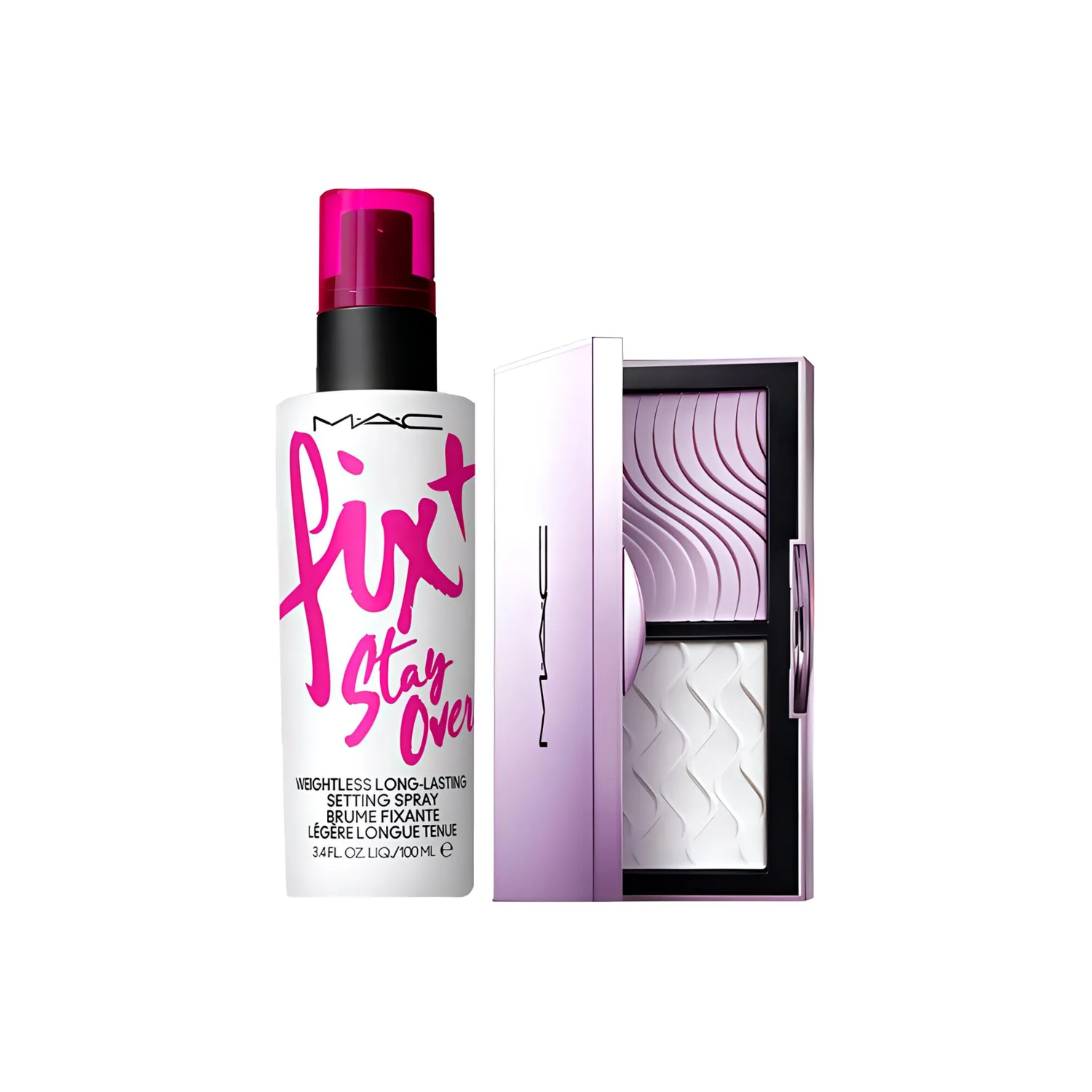 MAC Набор для макияжа Purple Spray Purple White Cake с матирующим эффектом, 100 мл + 7 г, Two-Piece Set: Setting Purple Spray 100ml+Purple White Disc 7g