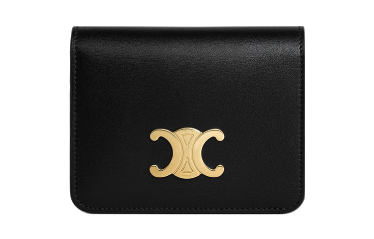 

CELINE Триумф Блестящий Кожаный Кошелек Женский Черный