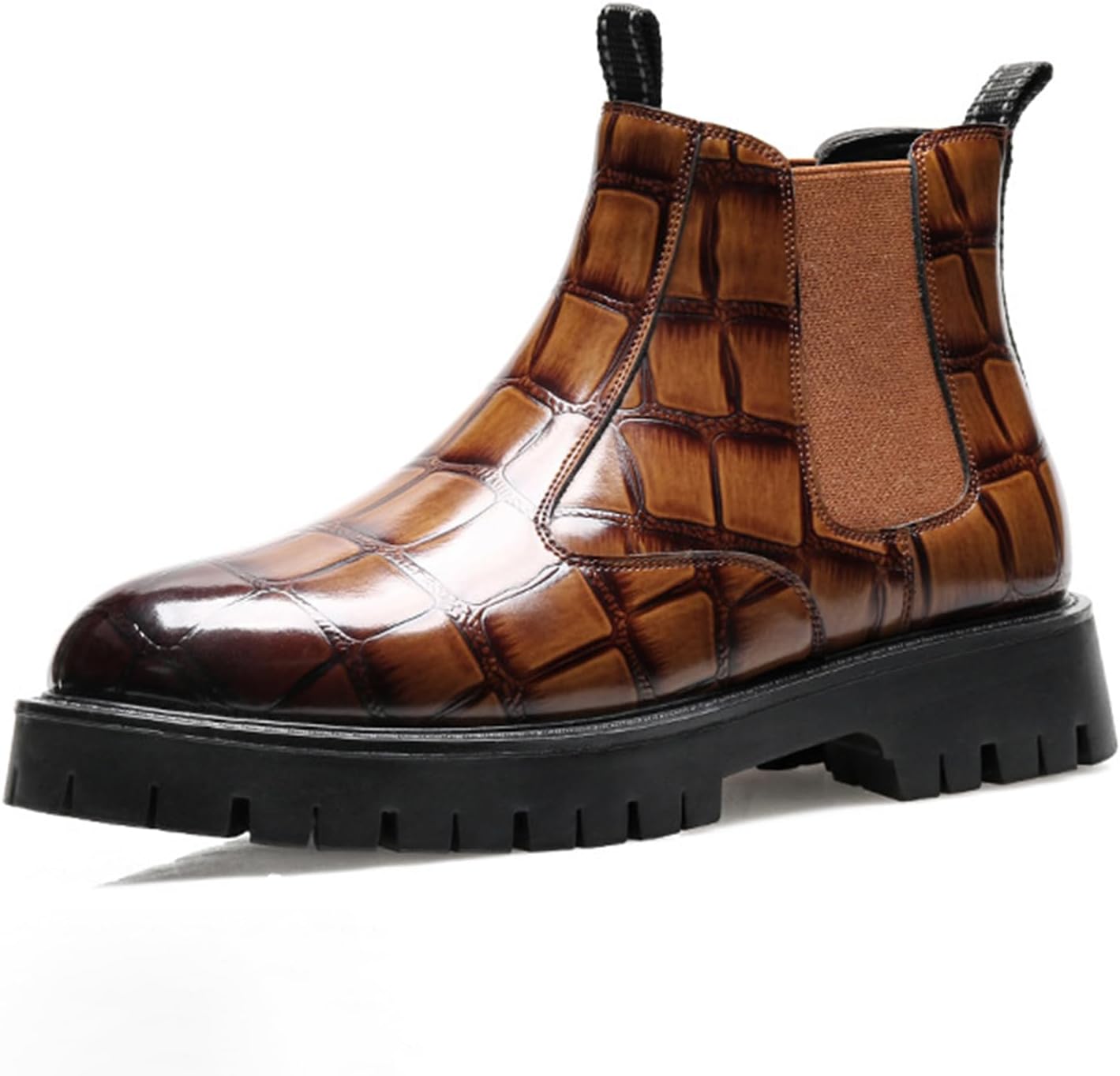 

Мужские классические кожаные челси на высокой платформе с массивным каблуком, модная эластичная передняя часть, круглый носок, высокий верх Uzujbaa, желтый