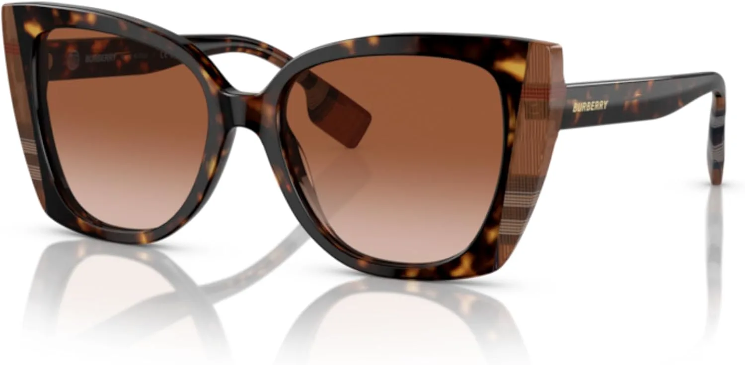 

Солнцезащитные очки BURBERRY BE4393 Meryl «кошачий глаз» для женщин + комплект с бесплатным набором очков от дизайнера iWear, Dark Havana/Check Brown/Brown Gradient
