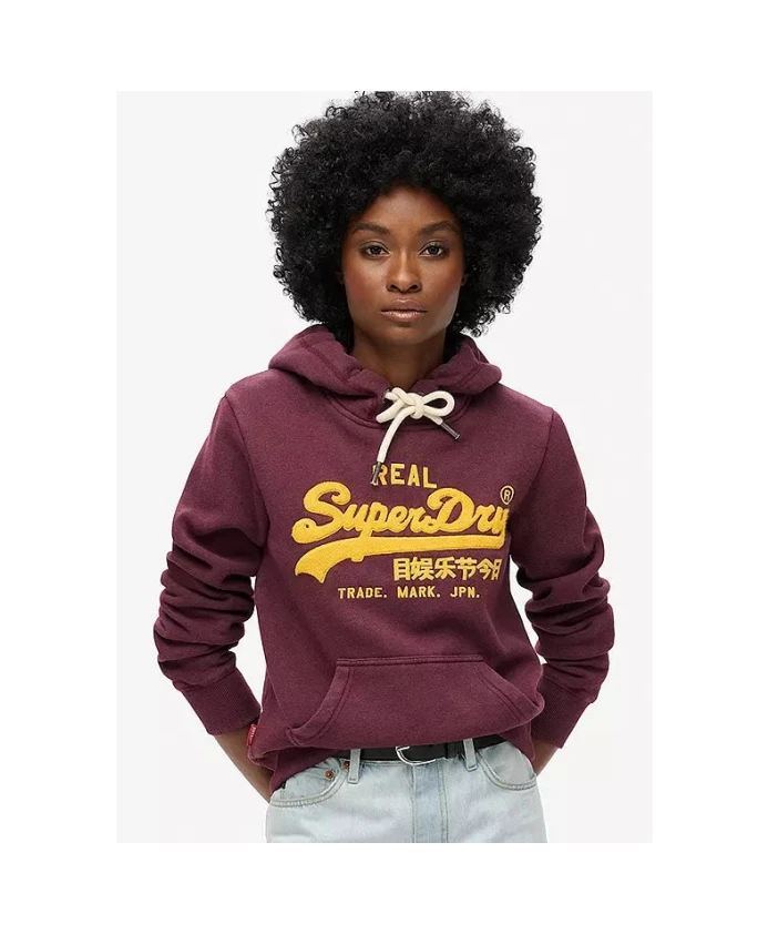Худи из синели с графическим принтом, бордового цвета. Superdry, красный — фото 2