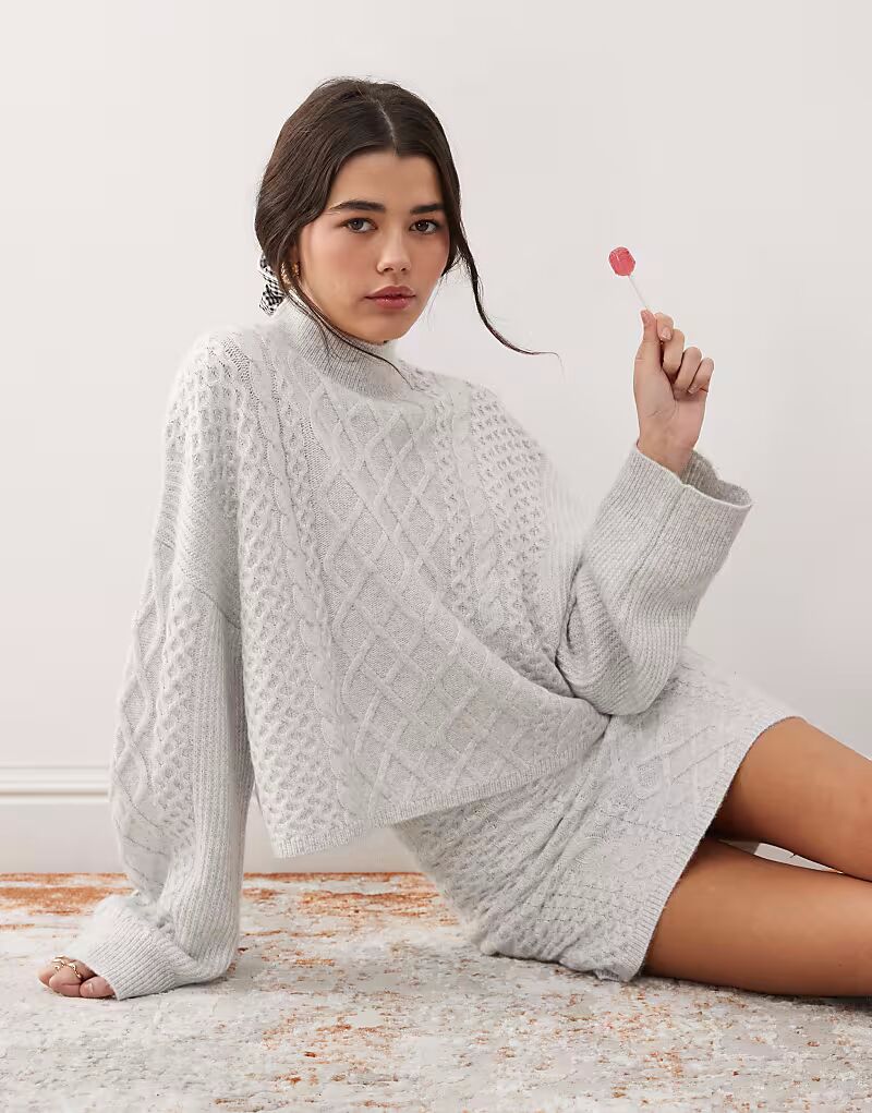 

Джемпер Miss Selfridge с косами, серый меланж