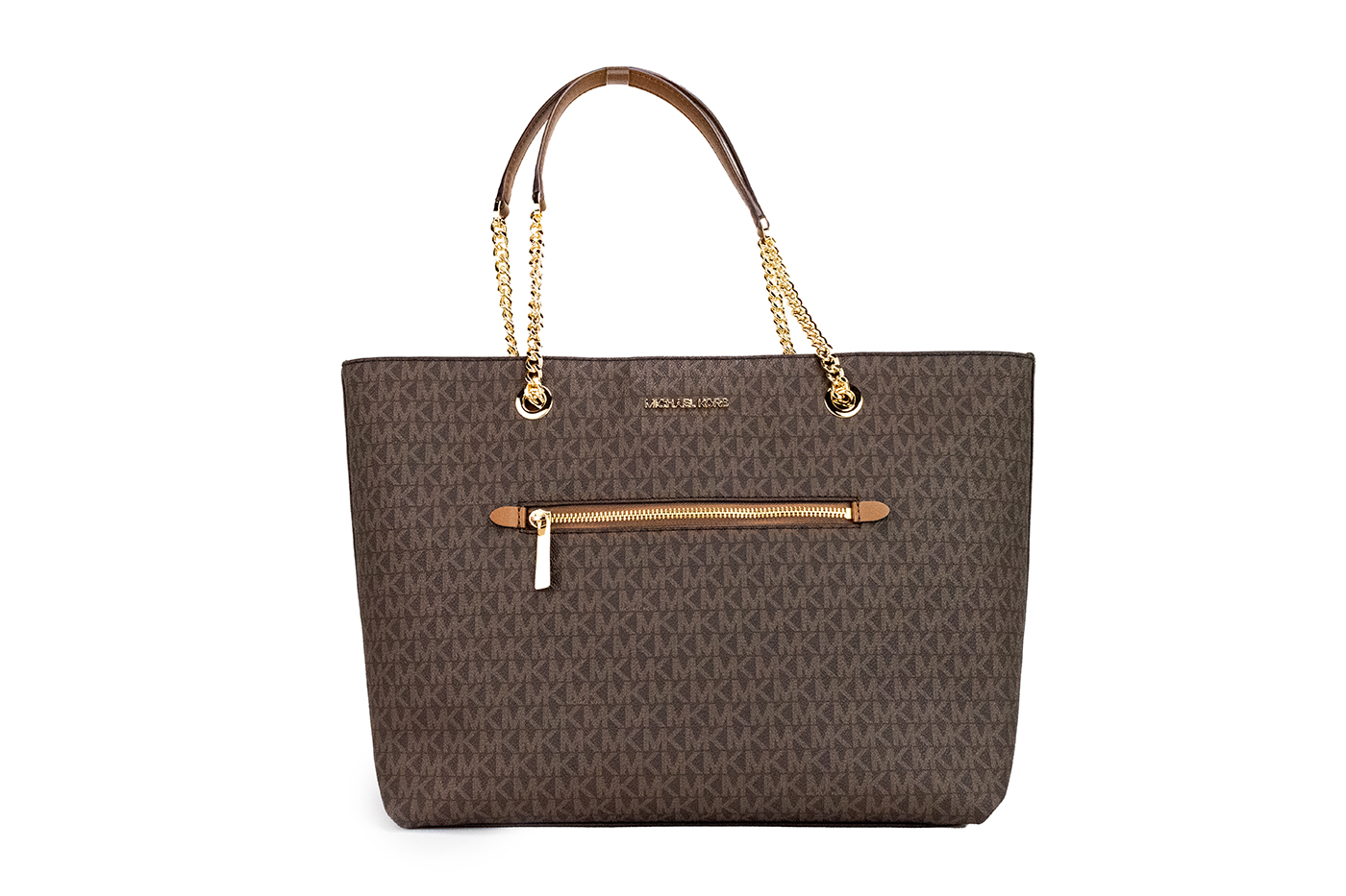

Сумка-тоут Jet Set Medium Brown Signature из ПВХ с передней молнией и цепочкой Michael Kors