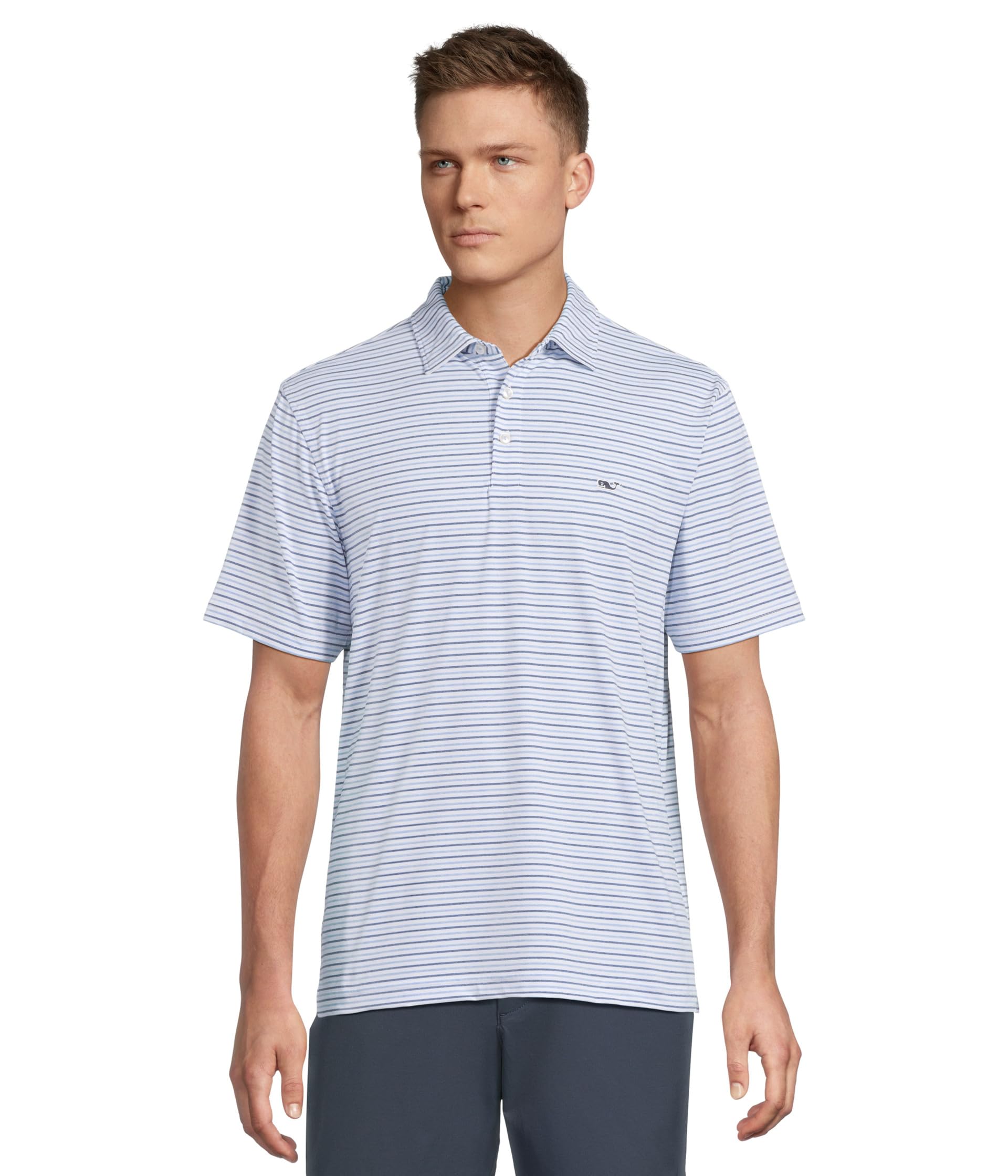 

Поло Vineyard Vines Tri-Color Bradley Sankaty Polo, цвет White Cap/Moonshine Cationic/Ocean Breeze Cationic