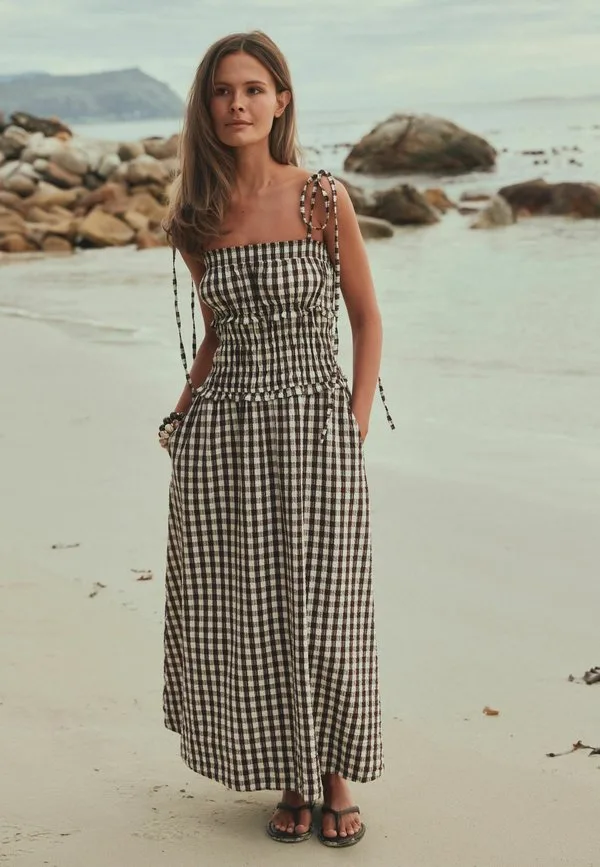 Платье-Макси бандо стандартного кроя Next, Chocolate Brown Gingham