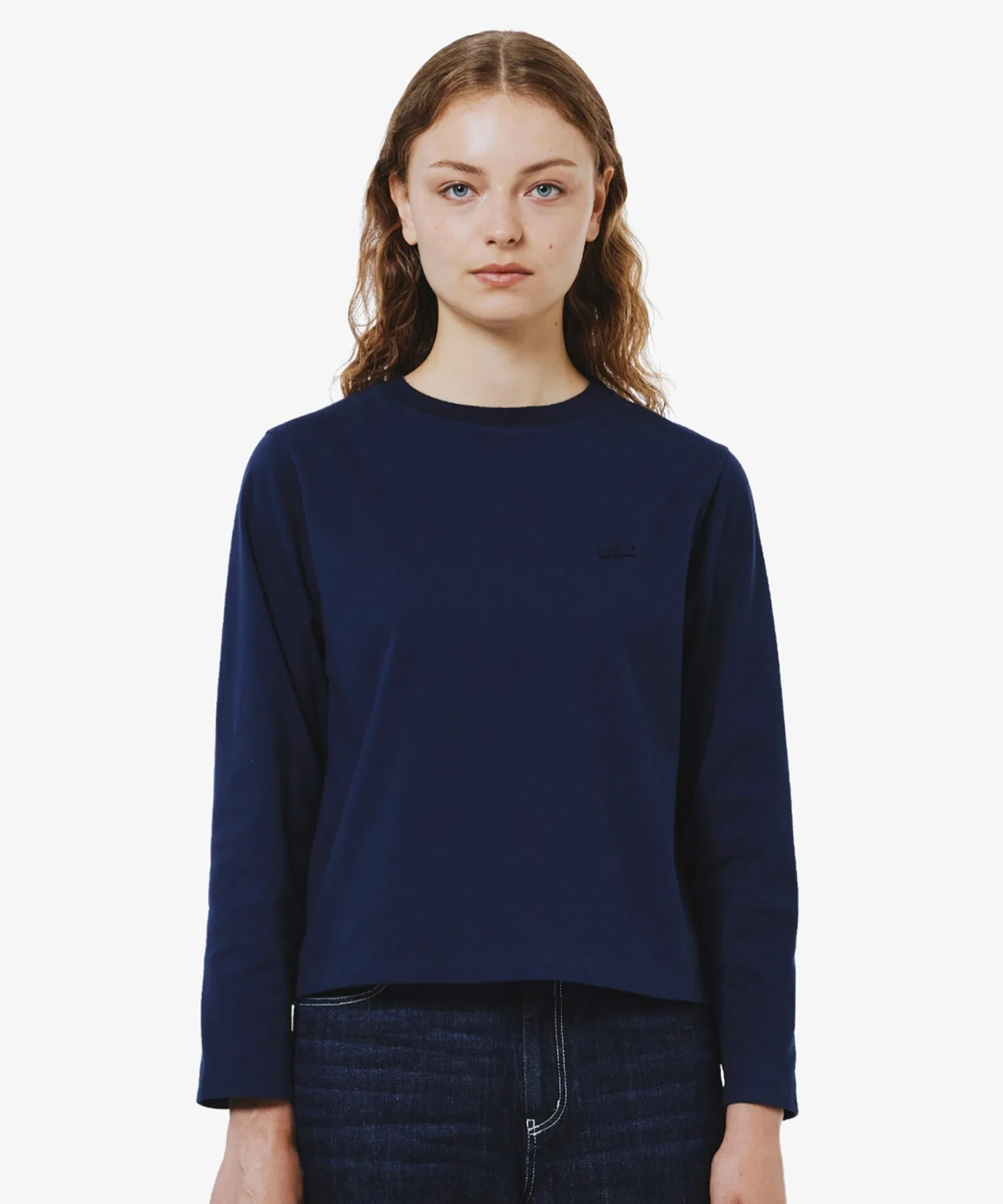 Футболка LACOSTE с длинным рукавом, гладкая, тёмно-синяя