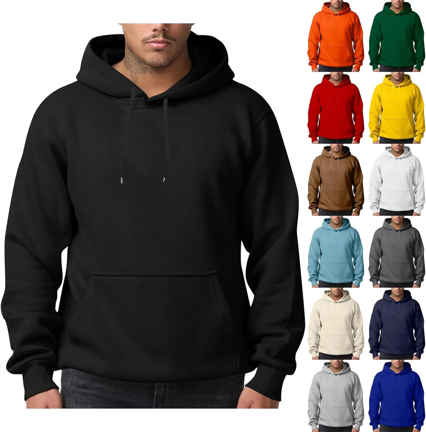 

Мужской худи с капюшоном на шнурке, мягкий флис, классический