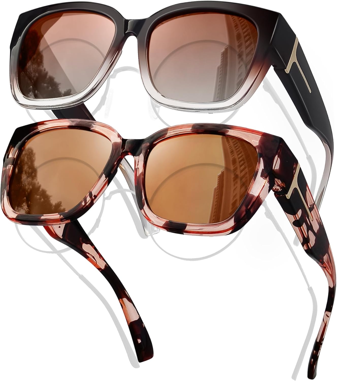 

Женские поляризованные солнцезащитные очки, квадратной формы, с облегающим креплением, с защитой от УФ-излучения, в комплекте 2 штуки MAIVARDAY, 【g】brown Gradient/Gradient Brown + Tortoise/ Tea