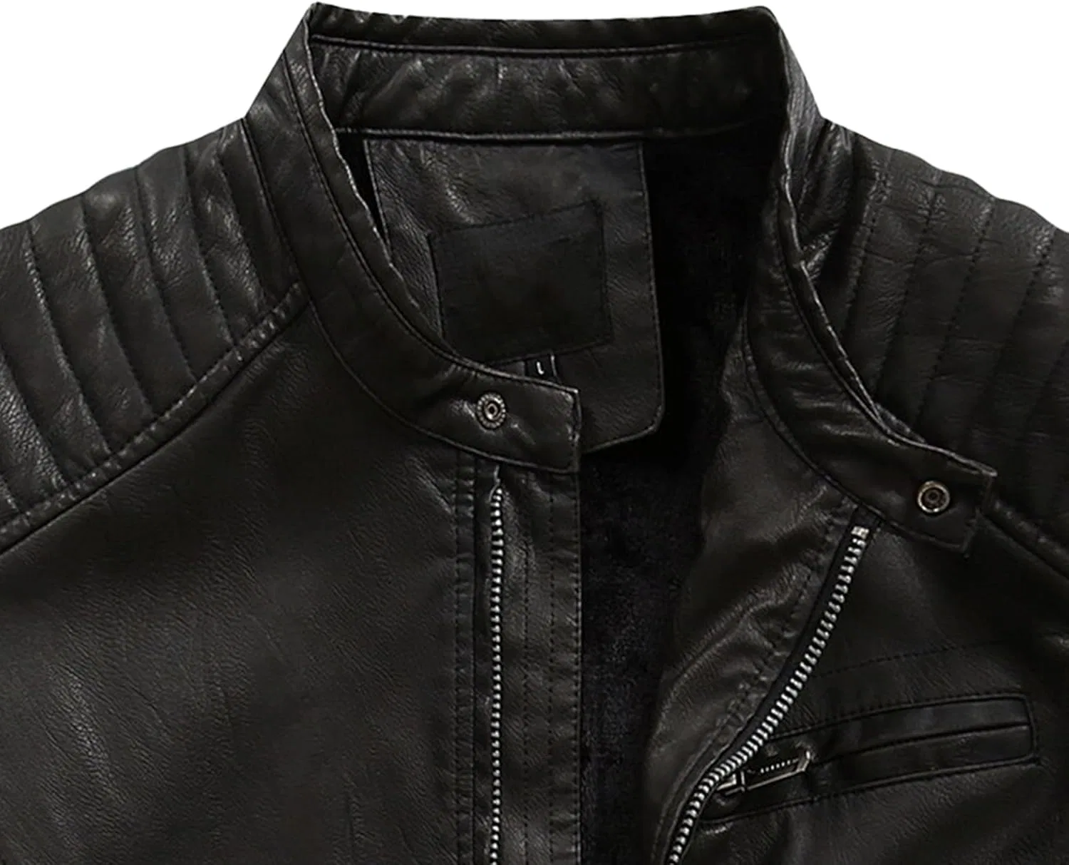 Мужская кожаная куртка со стоячим воротником, кожаная куртка в стиле Cafe Racer, мотоциклетная куртка из искусственной кожи — фото 2