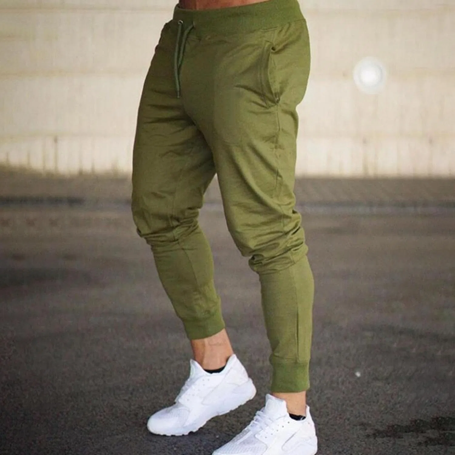 Спортивные брюки мужские, зауженные, с завязками, Green — фото 2