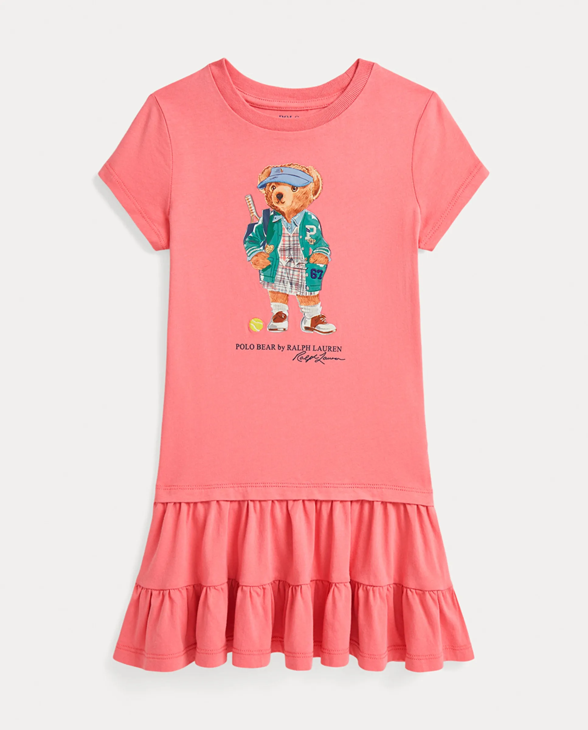 

Хлопковое трикотажное платье для девочки с медвежонком Поло Polo Ralph Lauren, розовый