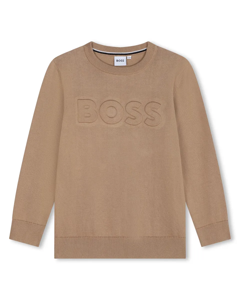 

Хлопковый свитер для мальчика с соответствующим логотипом спереди BOSS Kidswear, светло-коричневый