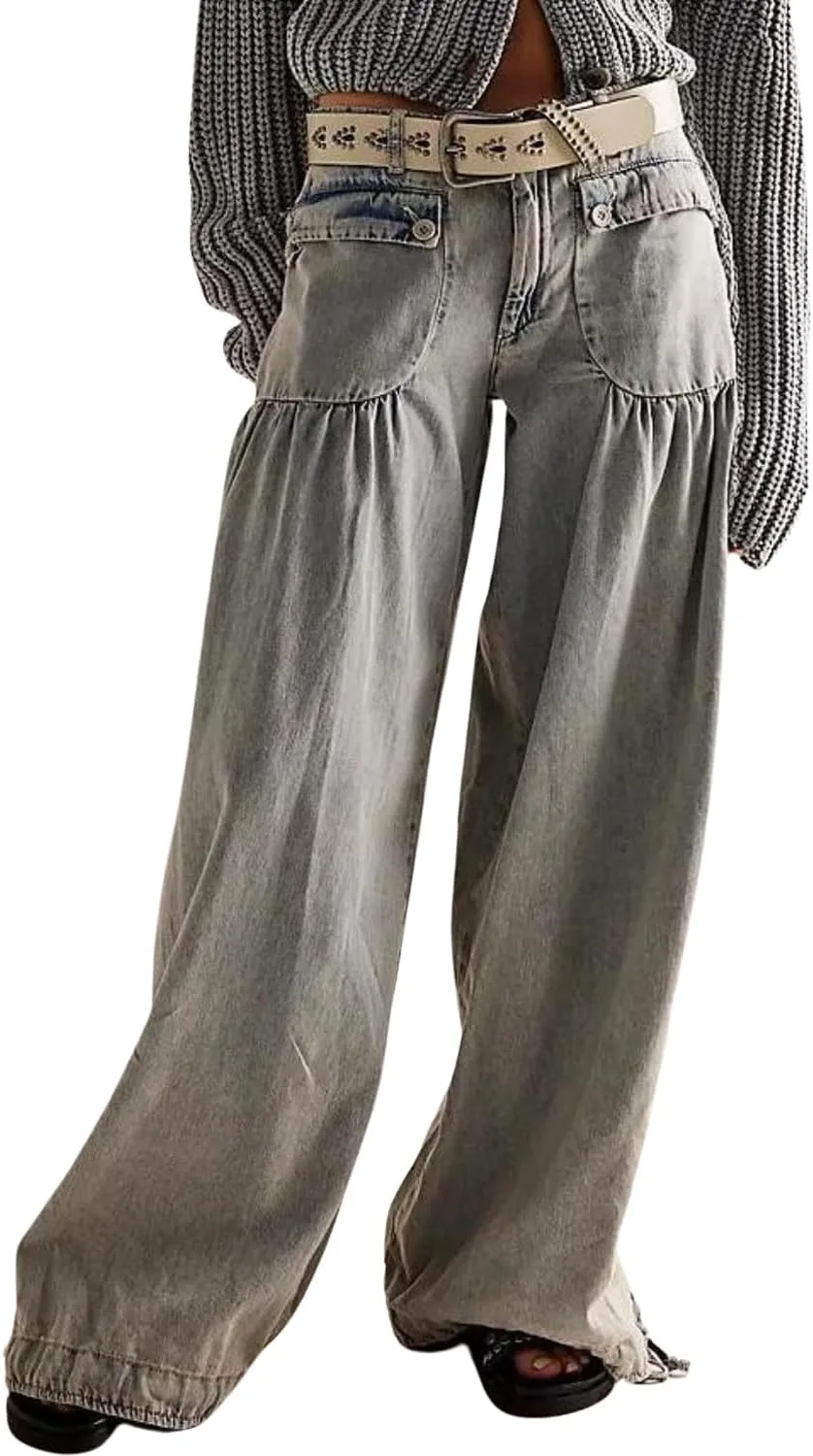 

Женские джинсы Ru Sweet baggy barrel mid rise wide leg с регулируемым шнурком