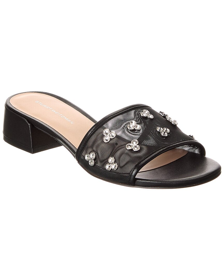 Stuart Weitzman Tammy Xtal Block Mesh & Leather Sandal, черный