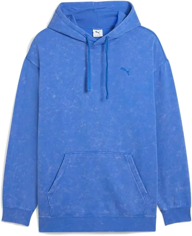 

Мужская толстовка с капюшоном PUMA Elevated Essentials, флис, эффект кислотной мойки, синяя