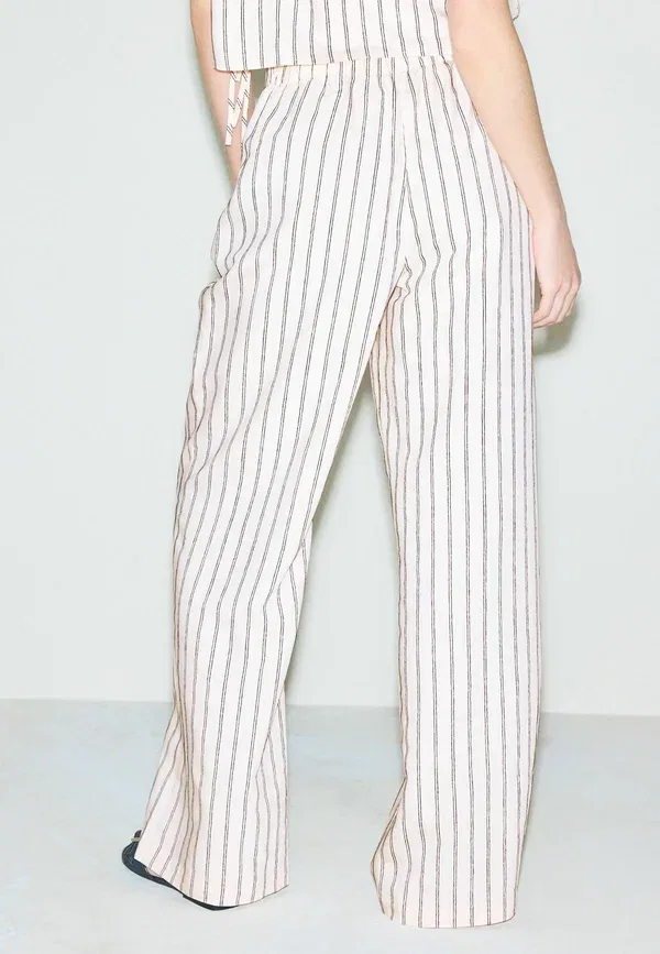 Брюки Next Tall fit chenille pinstripe wide leg, розово-черные — фото 2