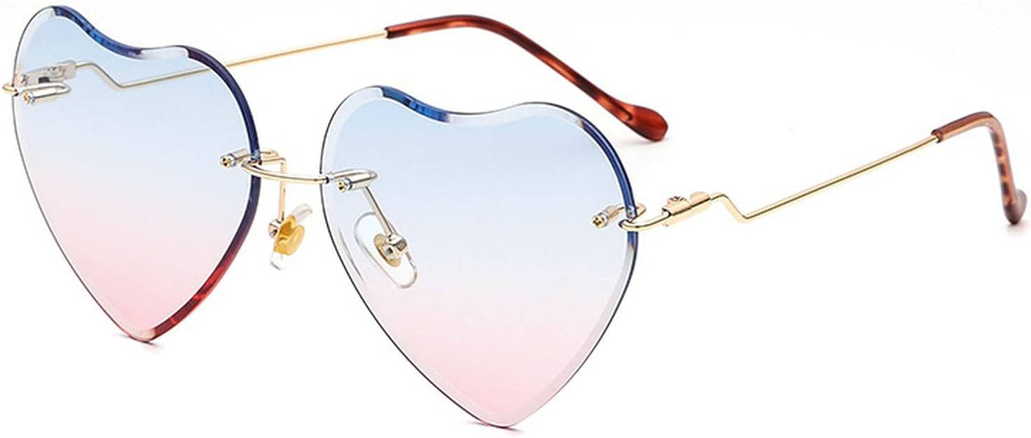 

Солнцезащитные очки COTIA в форме сердца для женщин, без оправы, тонкая металлическая рама, солнцезащитные очки в форме сердца с защитой от УФ-излучения UV400, Blue Pink