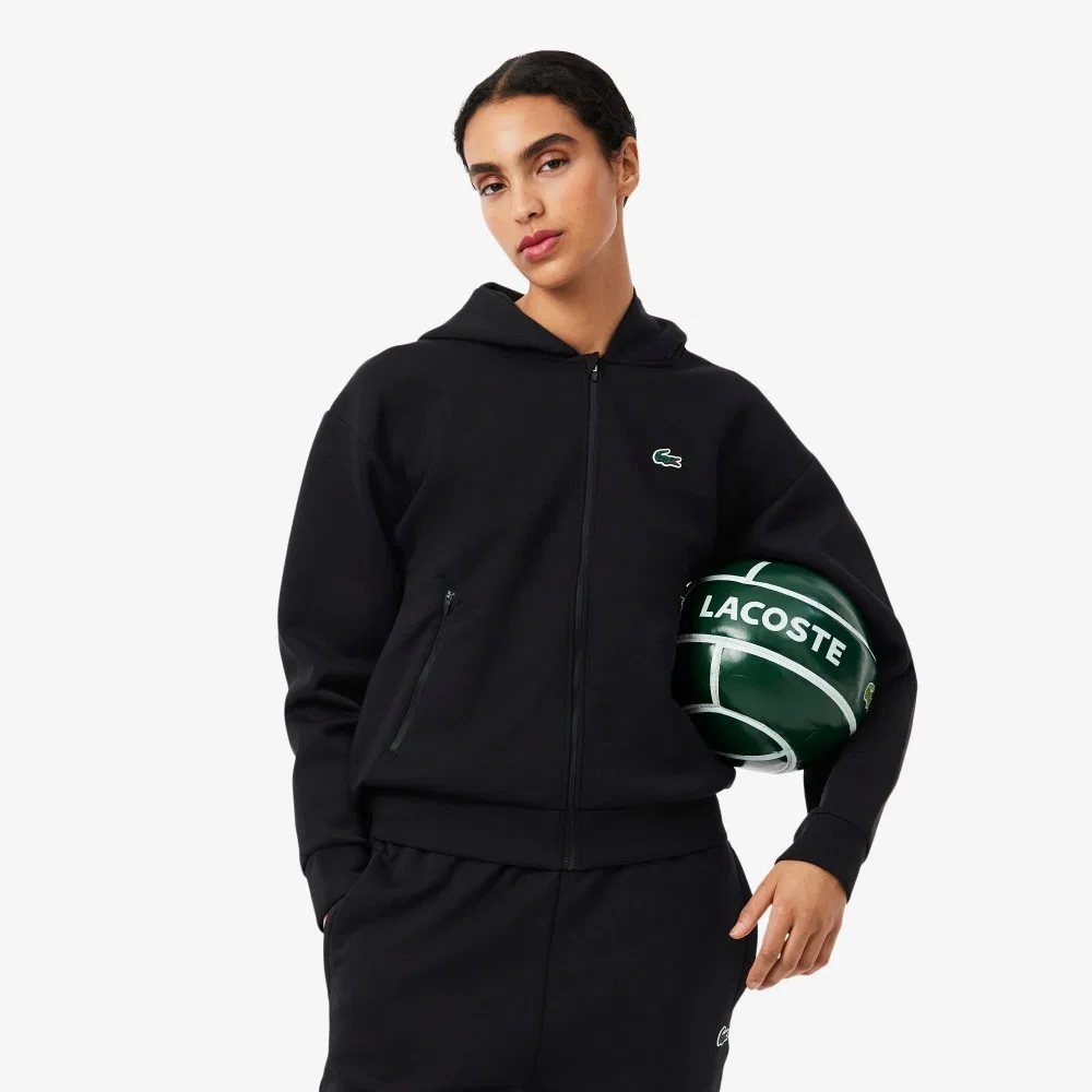 Худи Lacoste женская на молнии, спортивная, черная