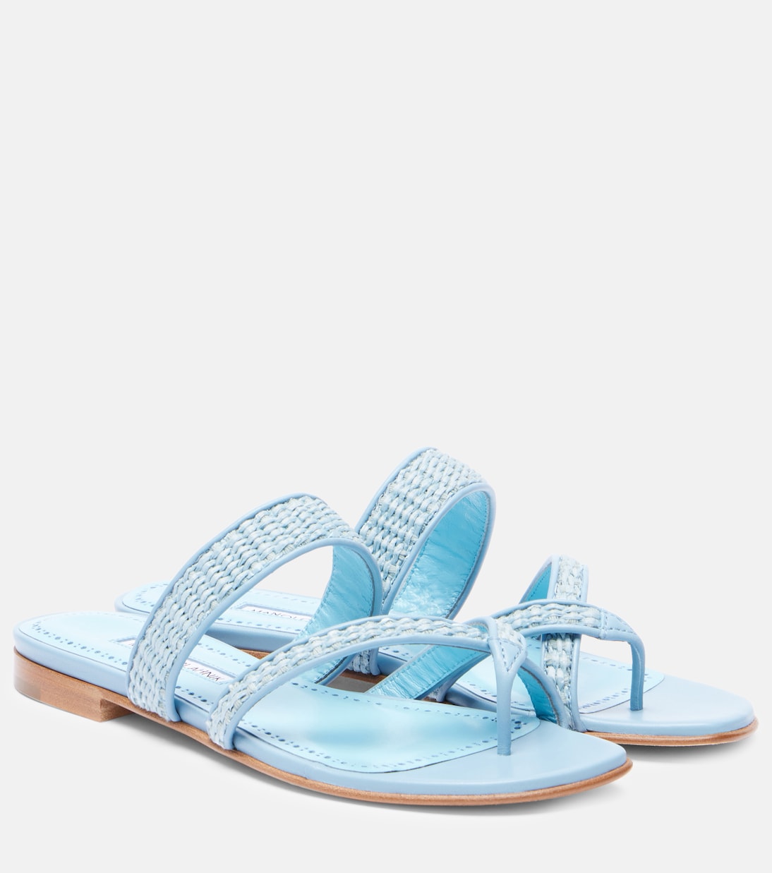 Сандалии Susara из рафии на ремешках Manolo Blahnik, 4533 / 4241 LBlu/Mblu
