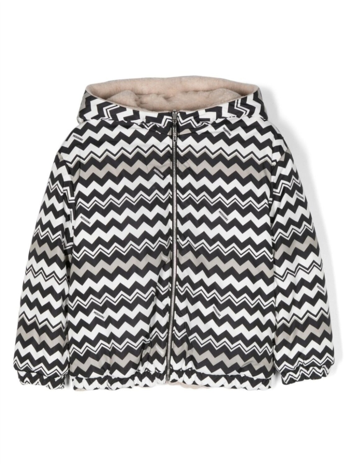 

Missoni Kids бомбер с капюшоном и узором зигзаг, черный