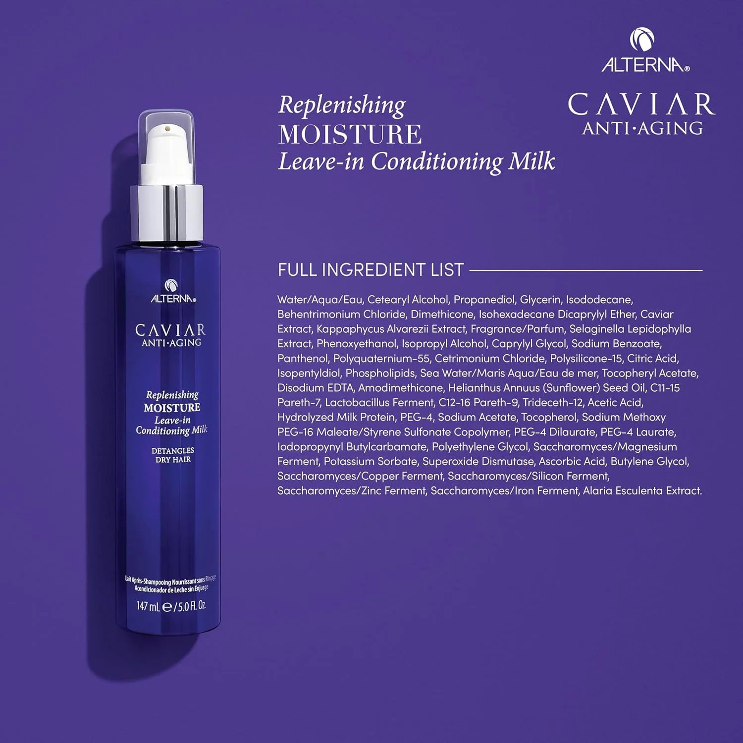 Alterna Haircare CAVIAR Антивозрастное восстанавливающее увлажняющее несмываемое кондиционирующее молочко, 140 мл | Распутывает сухие волосы | Без сульфатов, без парабенов — фото 3