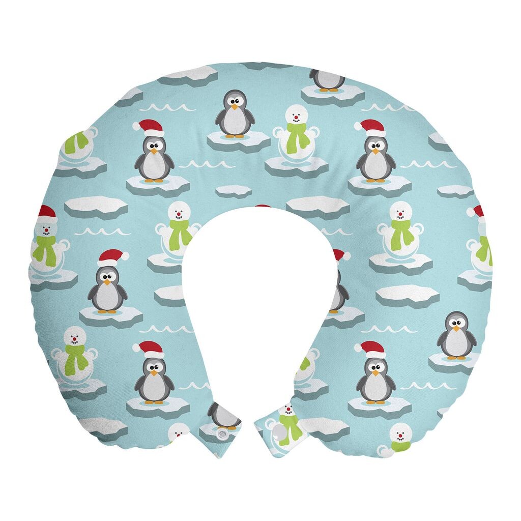 

ABAKUHAUS Funny Travel Pillow Подушка для шеи, Льдина «Пингвин Снеговик», Пенопластовый дорожный предмет для самолета и автомобиля, 30x30 см, Разноцветный